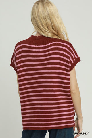 Umgee Striped Mock Neck Sweater