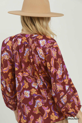 Umgee Abstract Contrast Trim Blouse