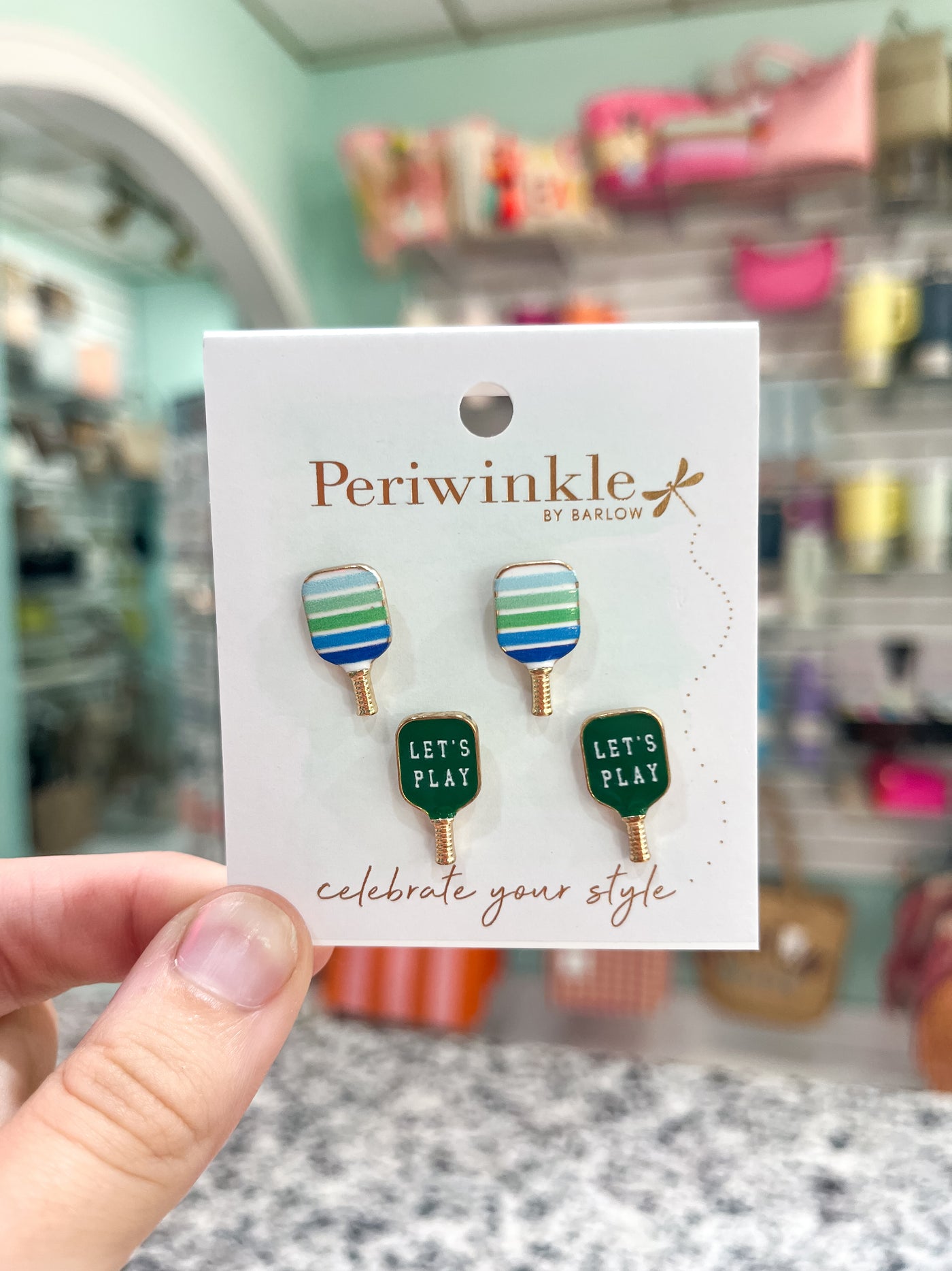 Periwinkle Green Let's Play Duo Pickleball Earrings