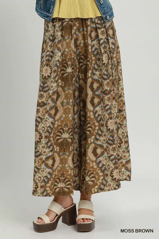 Umgee Bohemian Floral Print Wide Leg Pants