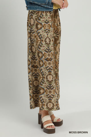 Umgee Bohemian Floral Print Wide Leg Pants