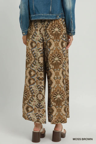 Umgee Bohemian Floral Print Wide Leg Pants