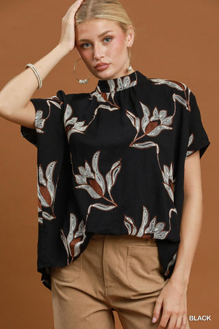 Umgee Floral Mock Neck Dolman Top