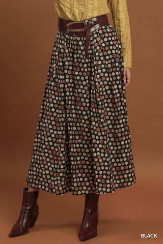 Umgee Polka Dot Pleated Maxi Skirt