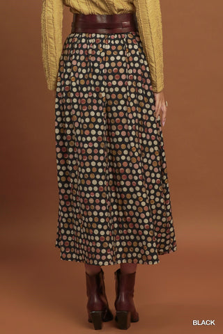 Umgee Polka Dot Pleated Maxi Skirt