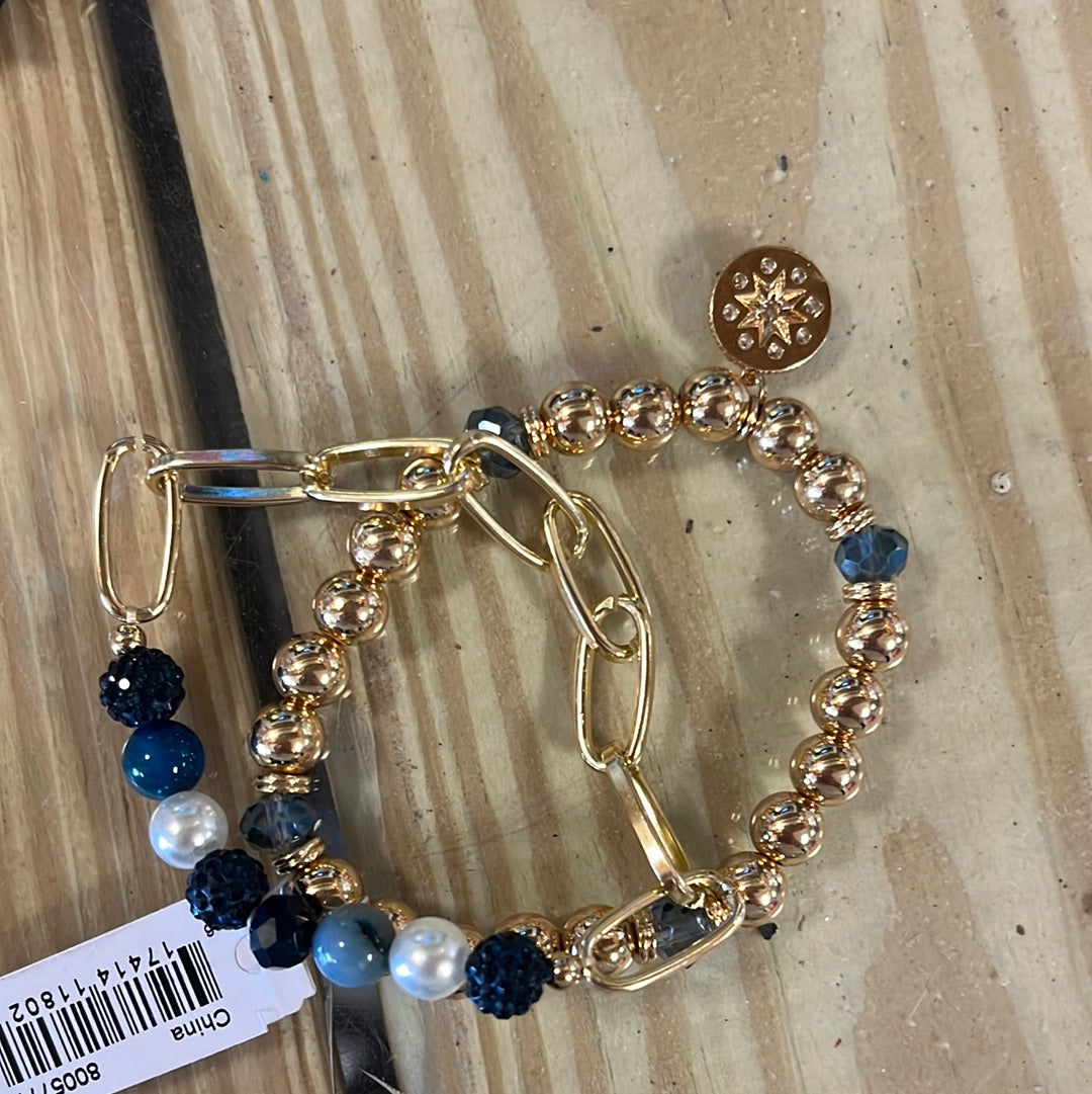 Periwinkle Gold Pearl and Blue Bracelet