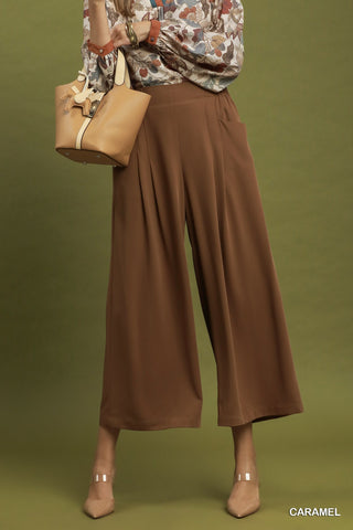 Solid Wide Leg Pleated Pants