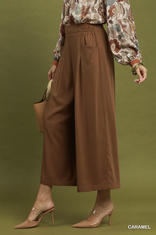 Solid Wide Leg Pleated Pants