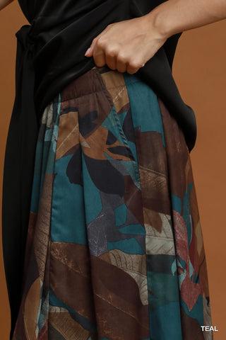 Leafy Print Flowy Maxi Skirt