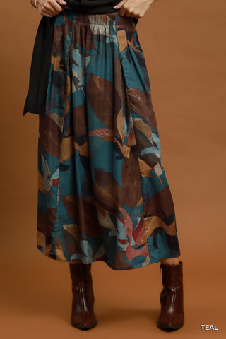 Leafy Print Flowy Maxi Skirt