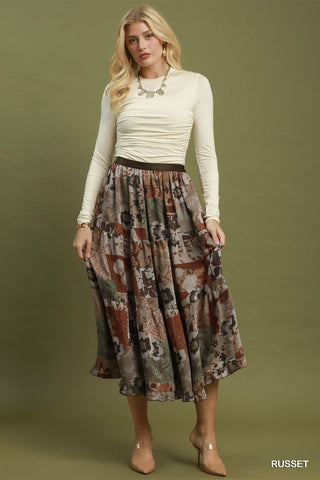 Umgee Patchwork Print Skirt
