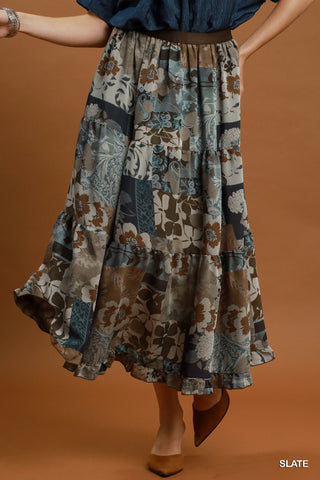 Umgee Patchwork Print Skirt