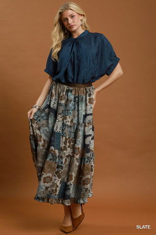 Umgee Patchwork Print Skirt