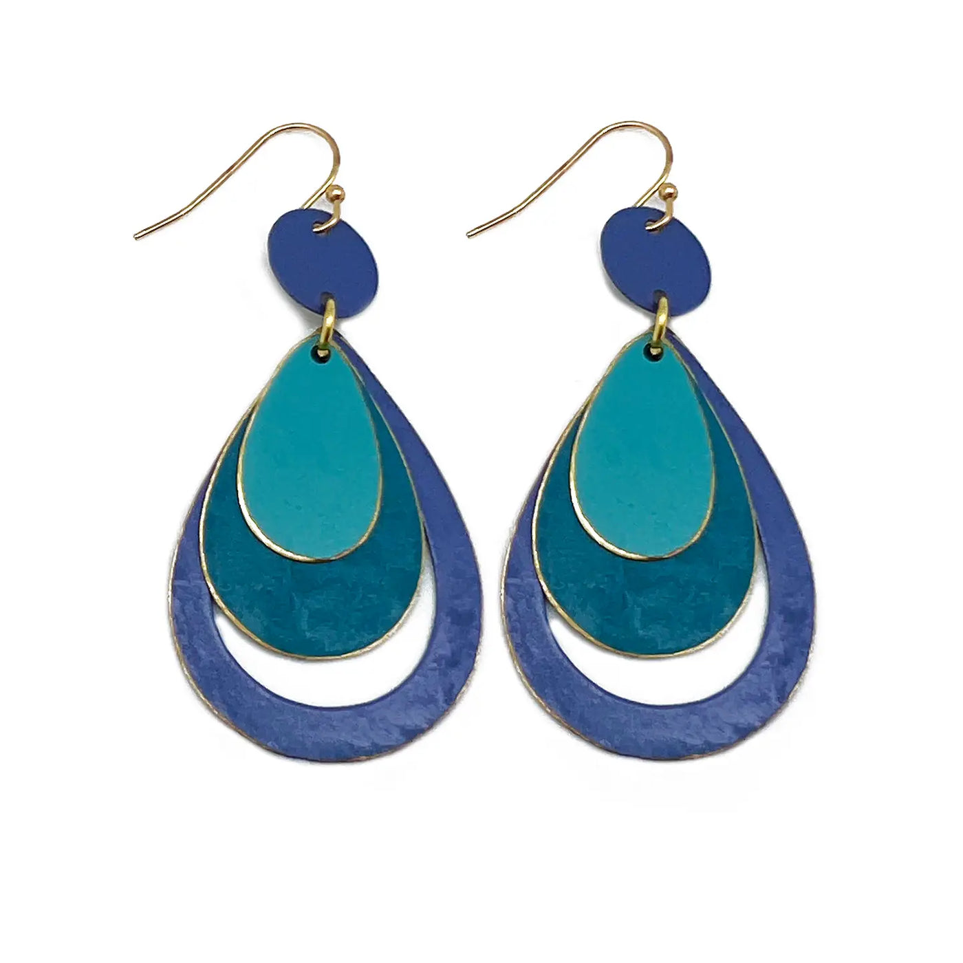 Brass Patina Earrings - Blue and Indigo Layers