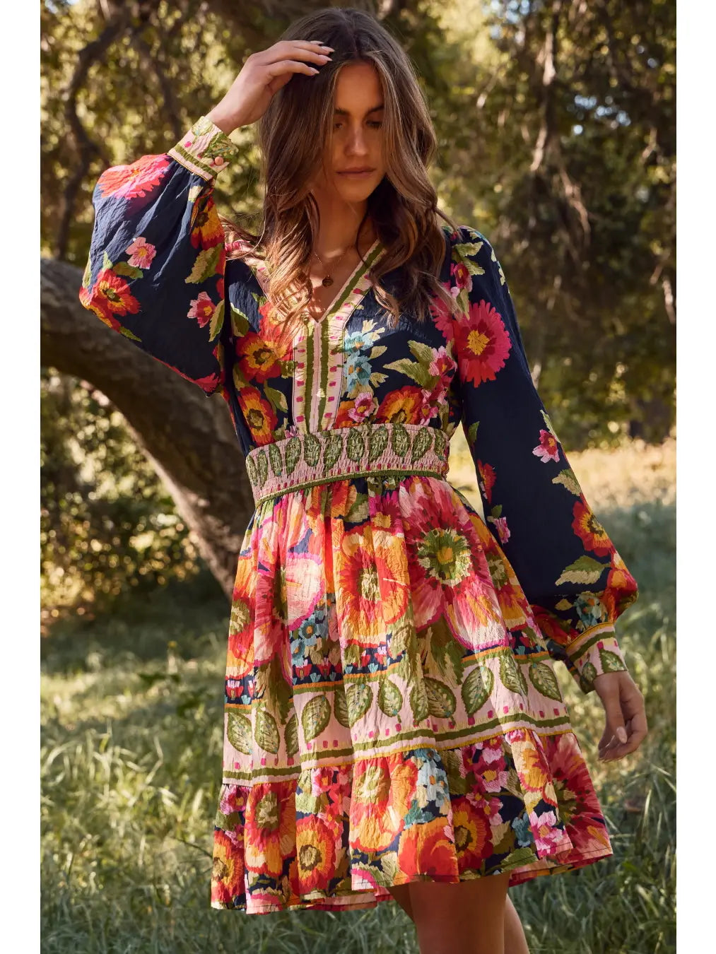 Floral Border Mini Dress