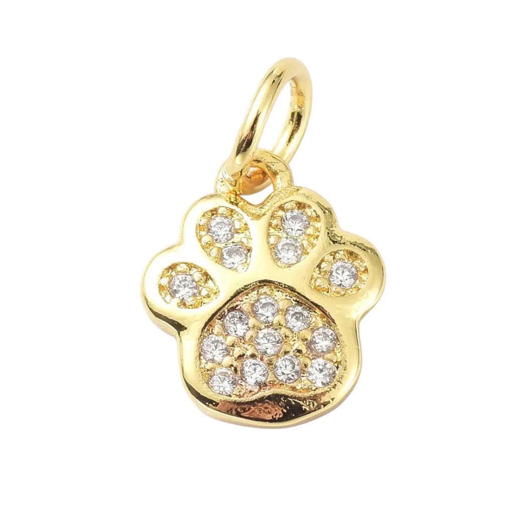 Gold Diamond Paw Print Charm