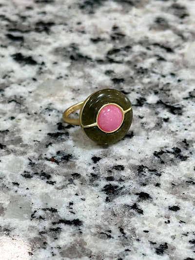 Spartina Centered Stone Olive/Pink Jade Ring