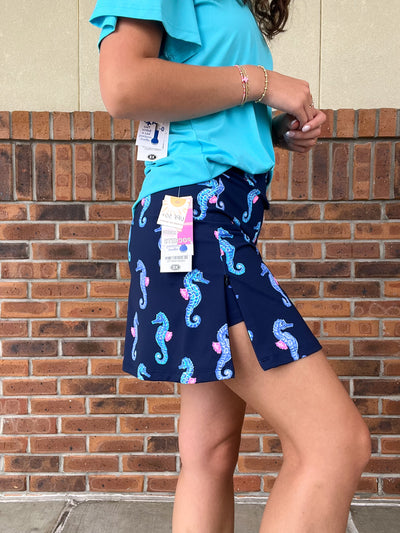 LuLu B Navy Seahorse Zip Skort