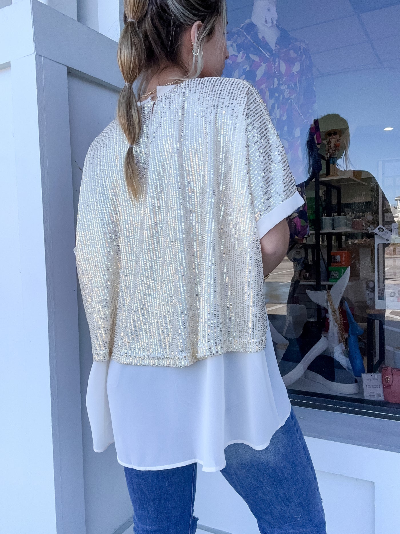 Umgee Sequin Round Neck Layering Top