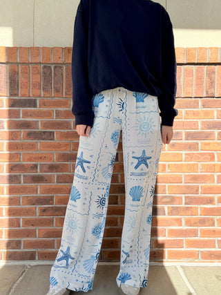 Blue Summer Shell Crepe Pants