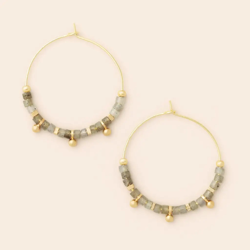 Stone Disc Hoop Earrings