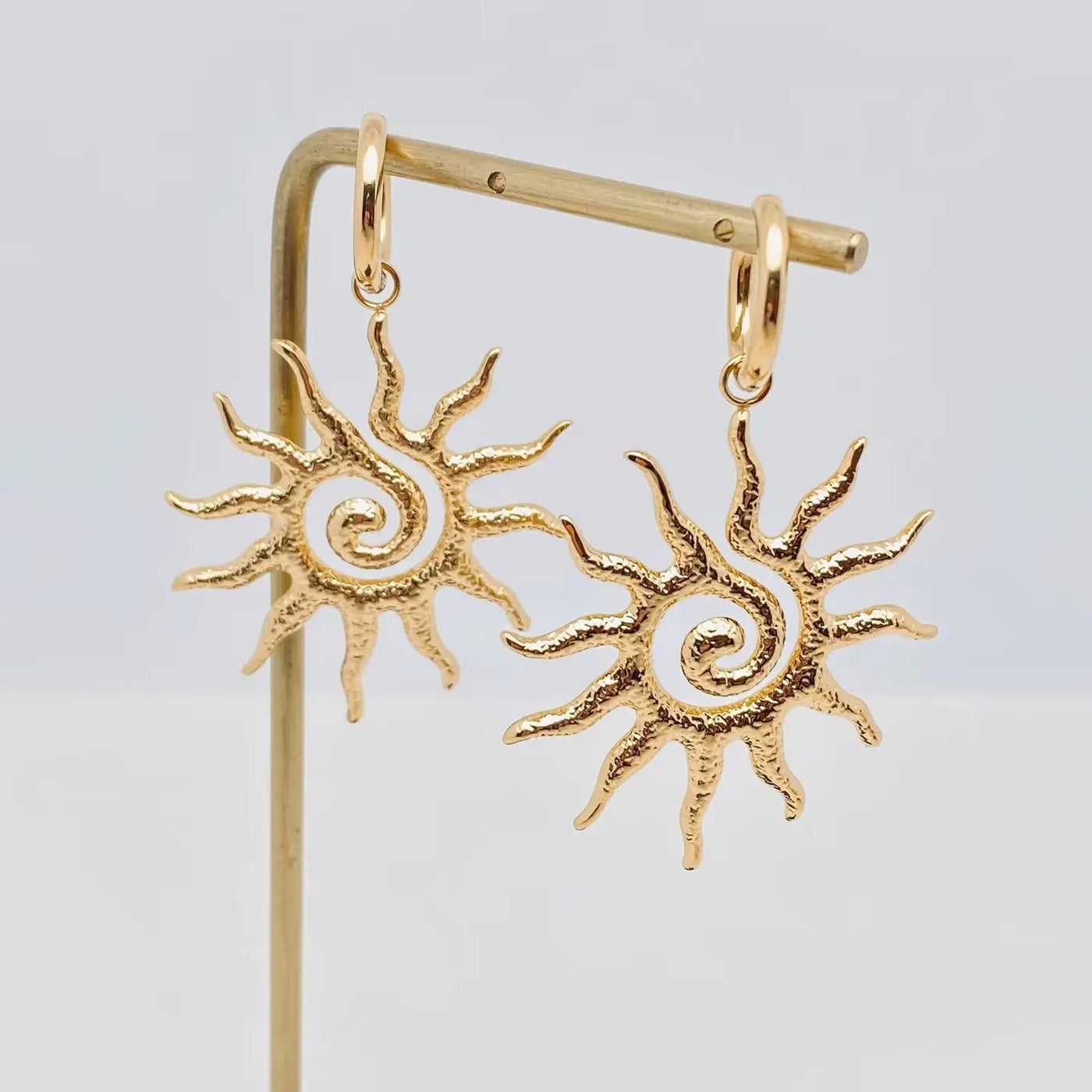18k Gold Plated Spiral Sun Design Huggie Earrings