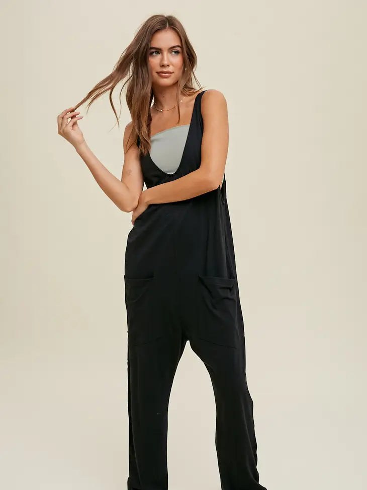 Knit Open Back Jumpsuit with Pockets