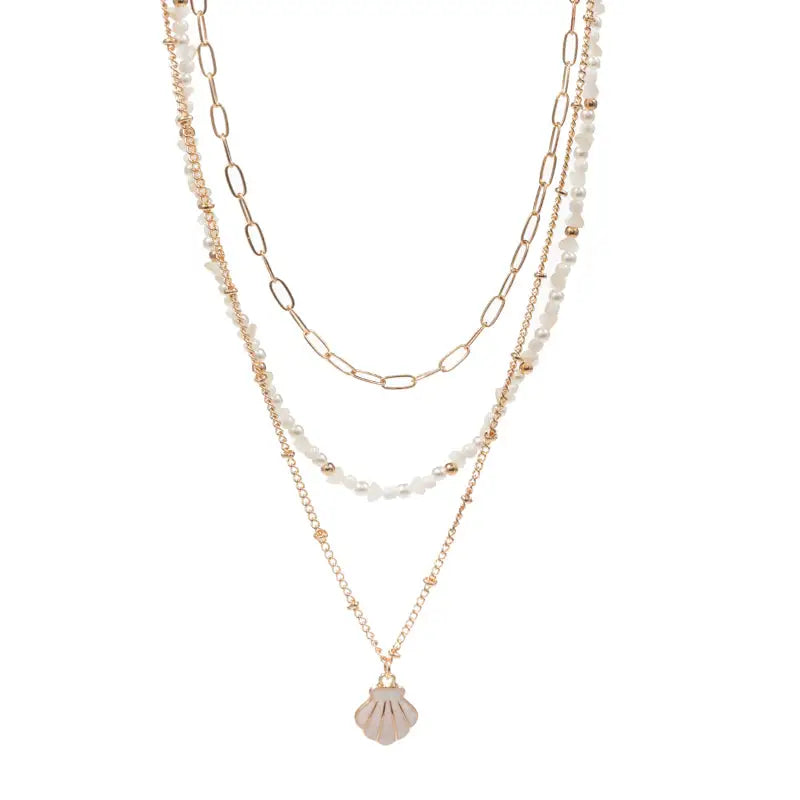 Shell Charm Necklace with Mixed Beads