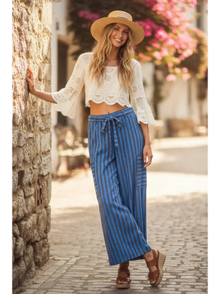 Striped Knit Wide Leg Pants
