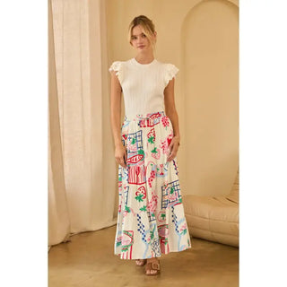 Printed Tiered Midi Skirt