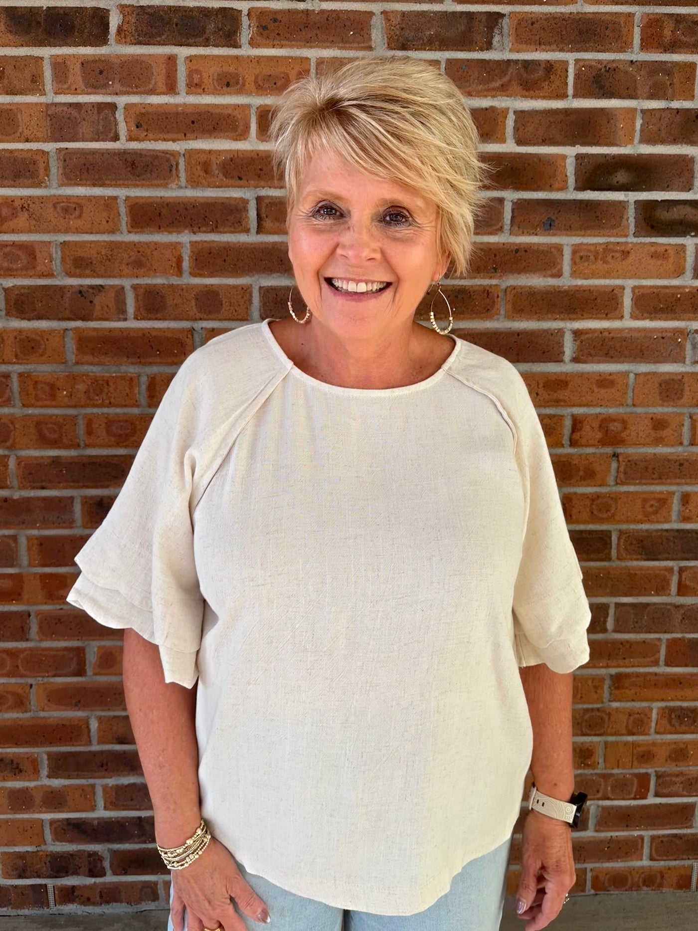 Umgee Double Scallop Sleeve Top