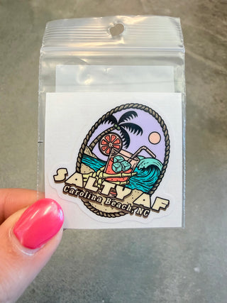 Salty AF Beach Scene Carolina Beach Cell Phone Sticker