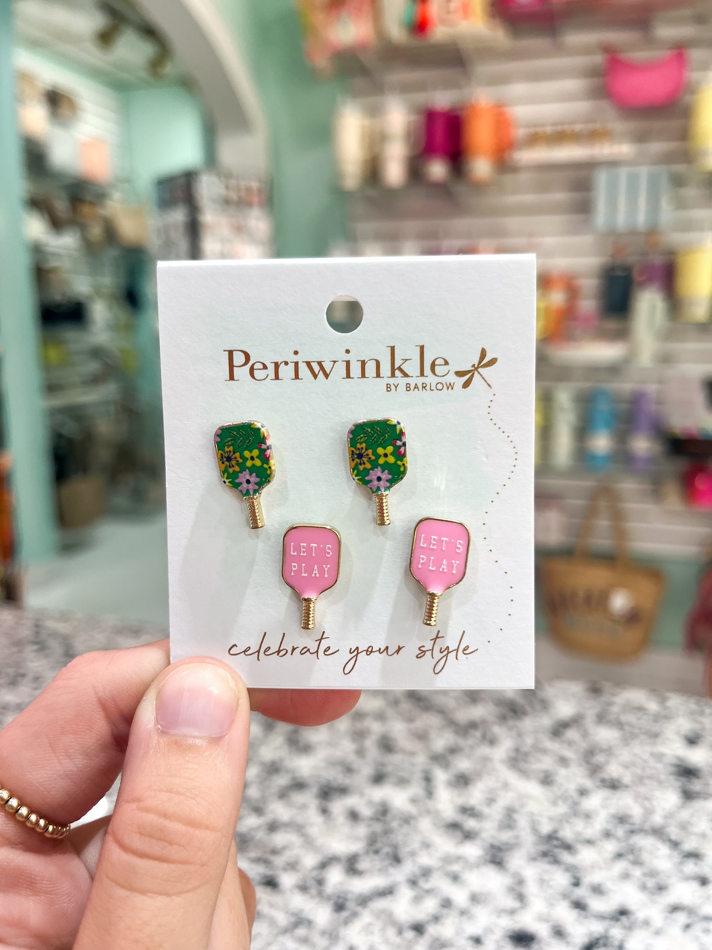 Periwinkle Light Pink Let's Play Duo Pickleball Earrings