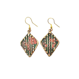 Brass Patina Vertical Stripes and Chains Earrings