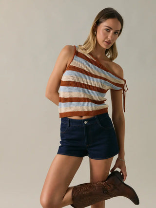 Off Shoulder Multicolored Sweater Cropped Top