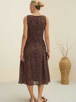 Polka Dot Sleeveless Midi Dress