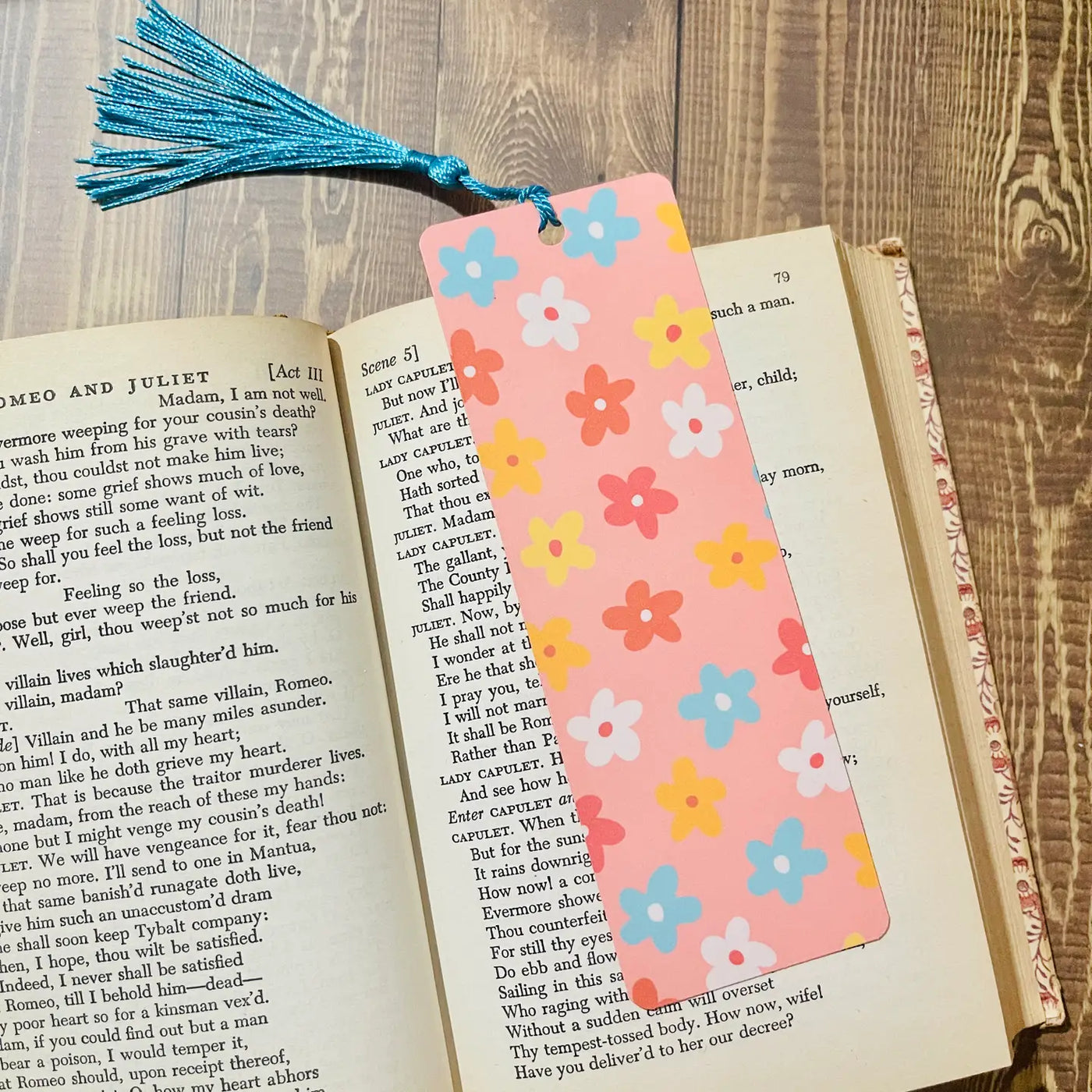 Bookmark with Tassel Bright Pink Floral