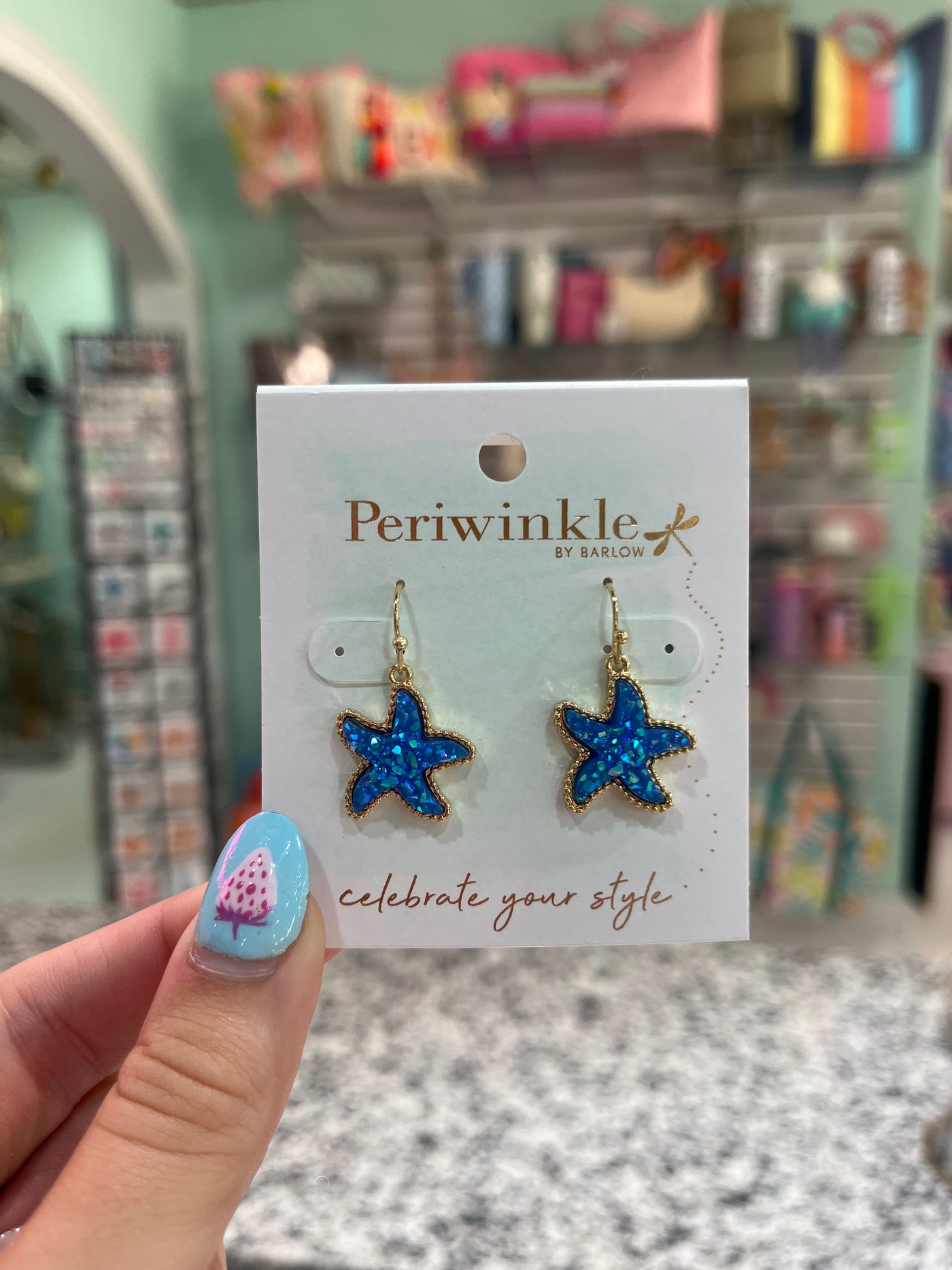 Periwinkle Druzy Starfish Earrings