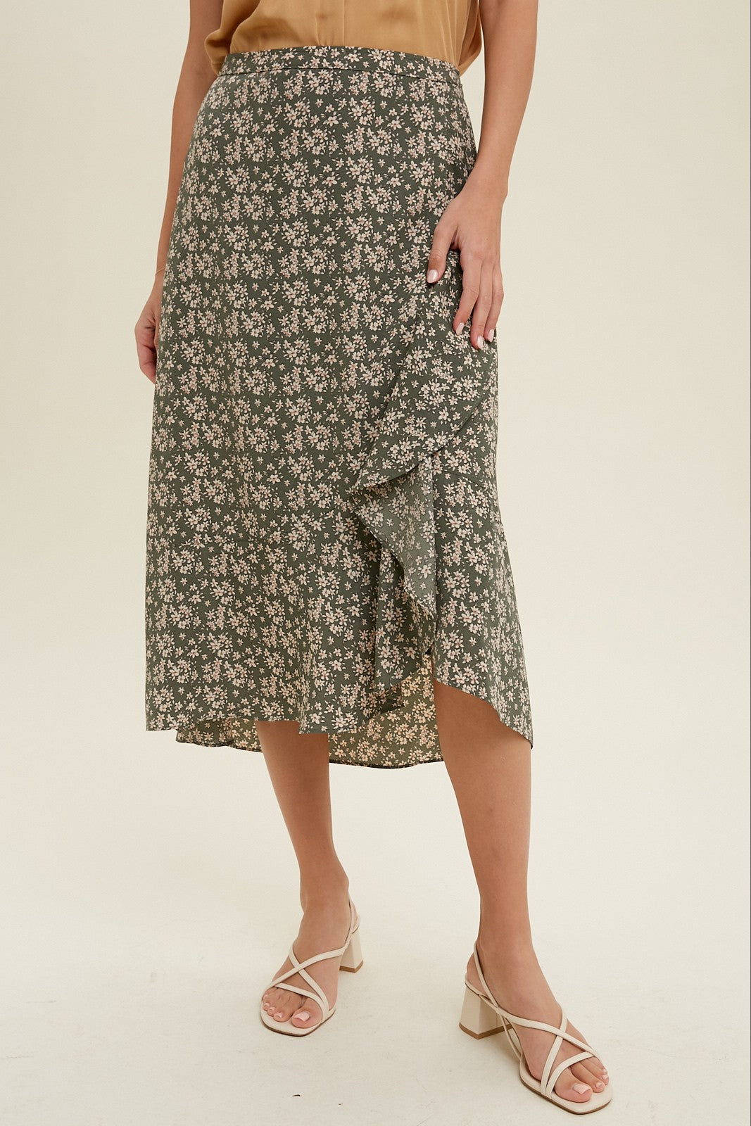 Floral Midi Skirt With Ruffle Detail