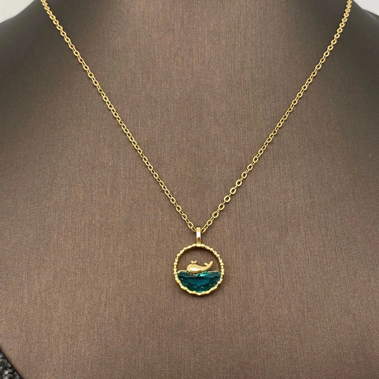 Whales At Sea Gold-Plated Charm Pendant Necklace