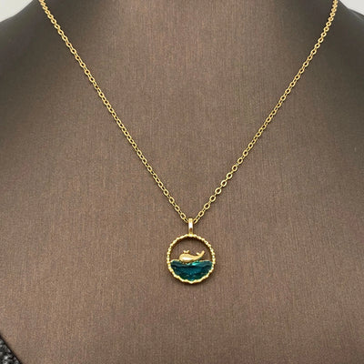 Whales At Sea Gold-Plated Charm Pendant Necklace
