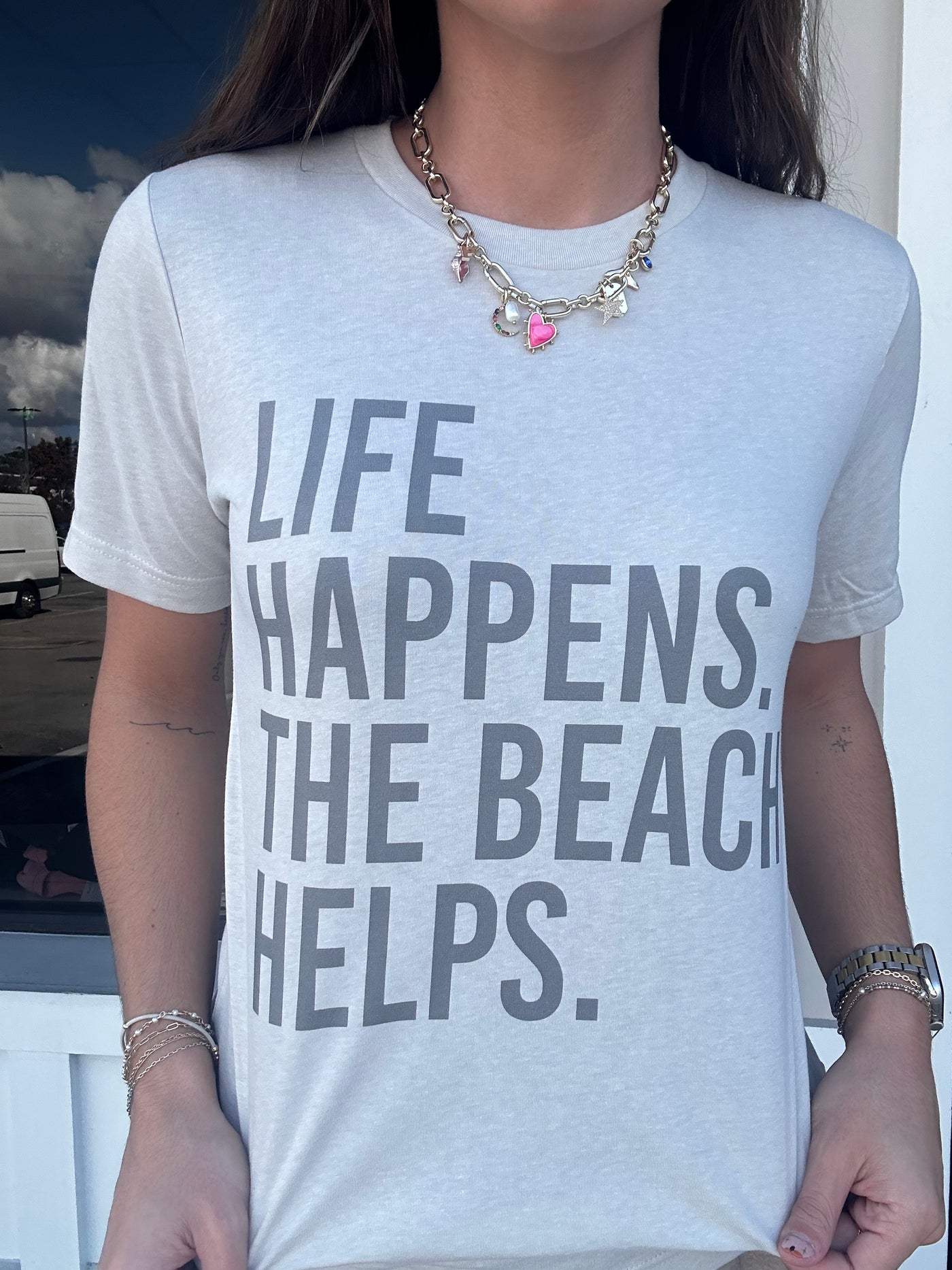 "Life Happens, The Beach Helps" Graphic Tee