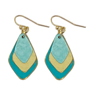 Brass Patina Earrings - Teal Layers