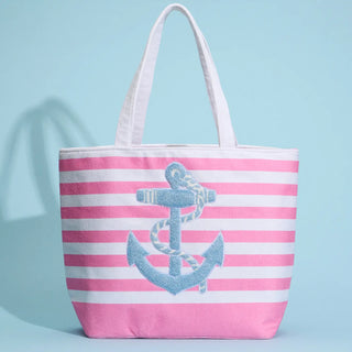 Striped Anchor Tote Bag