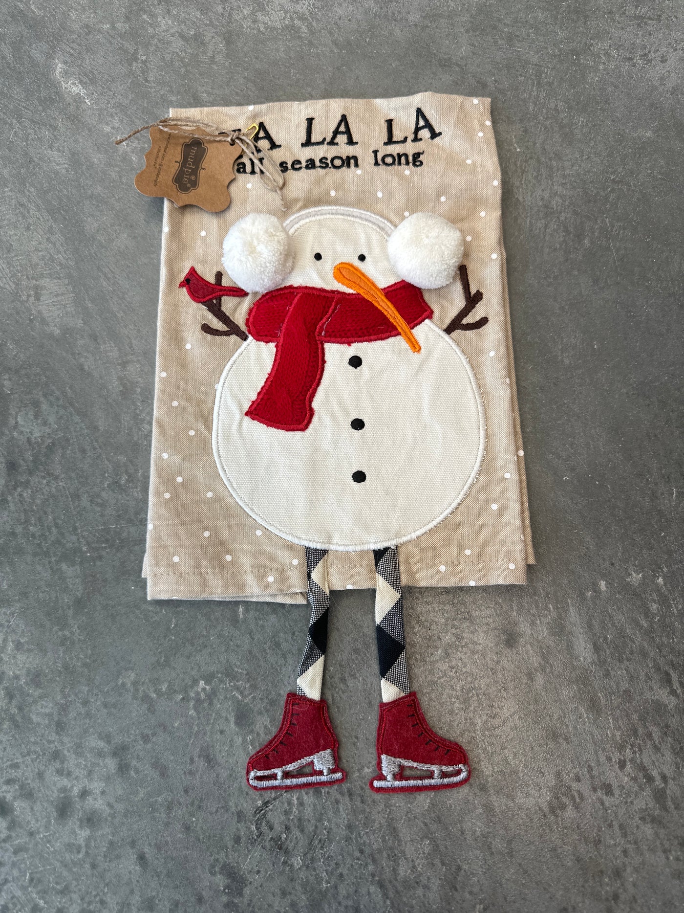 Snowman "Fa La La" Dangle Leg Towel