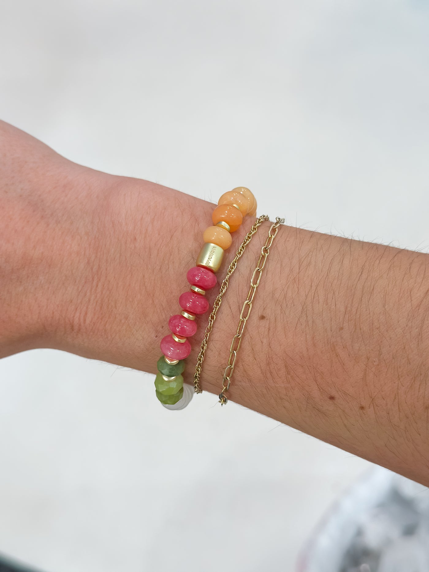 Spartina Green & Pink 10mm Stone Stretch Bracelet