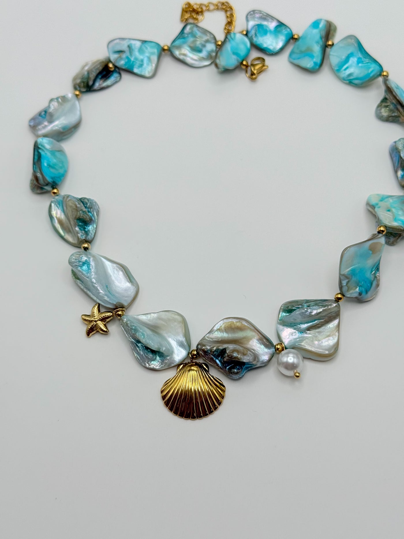 Turquoise Pearl Chunky Charm Necklace