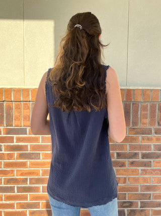 Umgee Fancy Fray Sleeveless Top