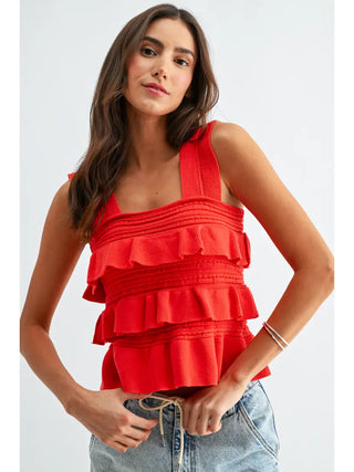 Ruffled Knit Sleeveless Top
