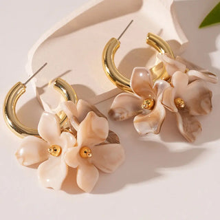 Flower Petal Drop Stud Earrings